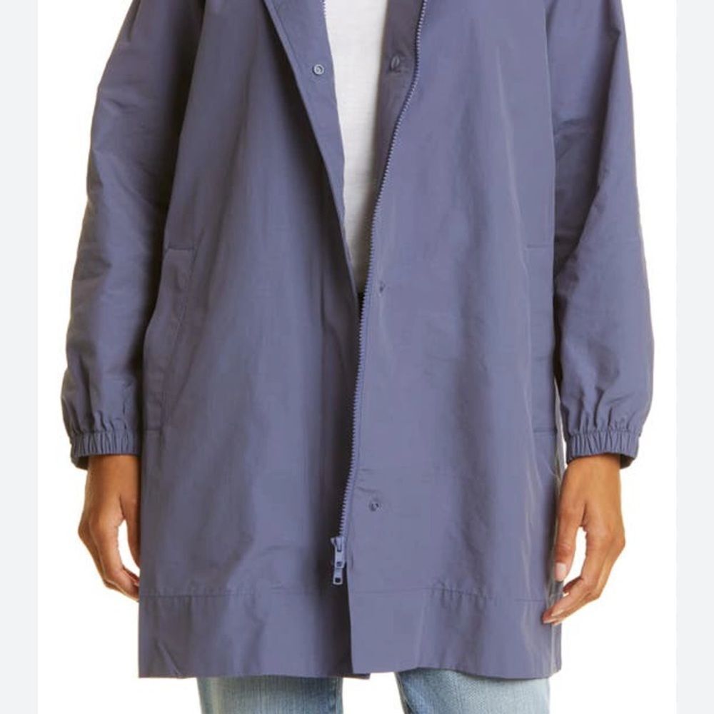Eileen Fisher Stand Collar Hidden Hood Organic Cotton Blend Coat In Twilight Xs - Picture 10 of 14
